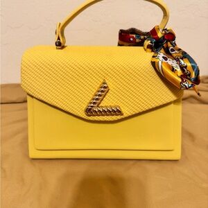 Yellow Handbag with Scarf Accent